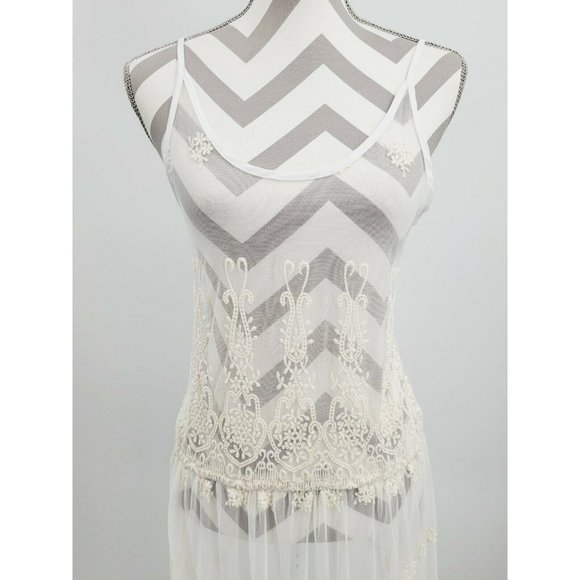 Gypsy Junkies Sasha Floral Embroidered Mesh Maxi Slip Dress Size S/M Filigree - Picture 3 of 12